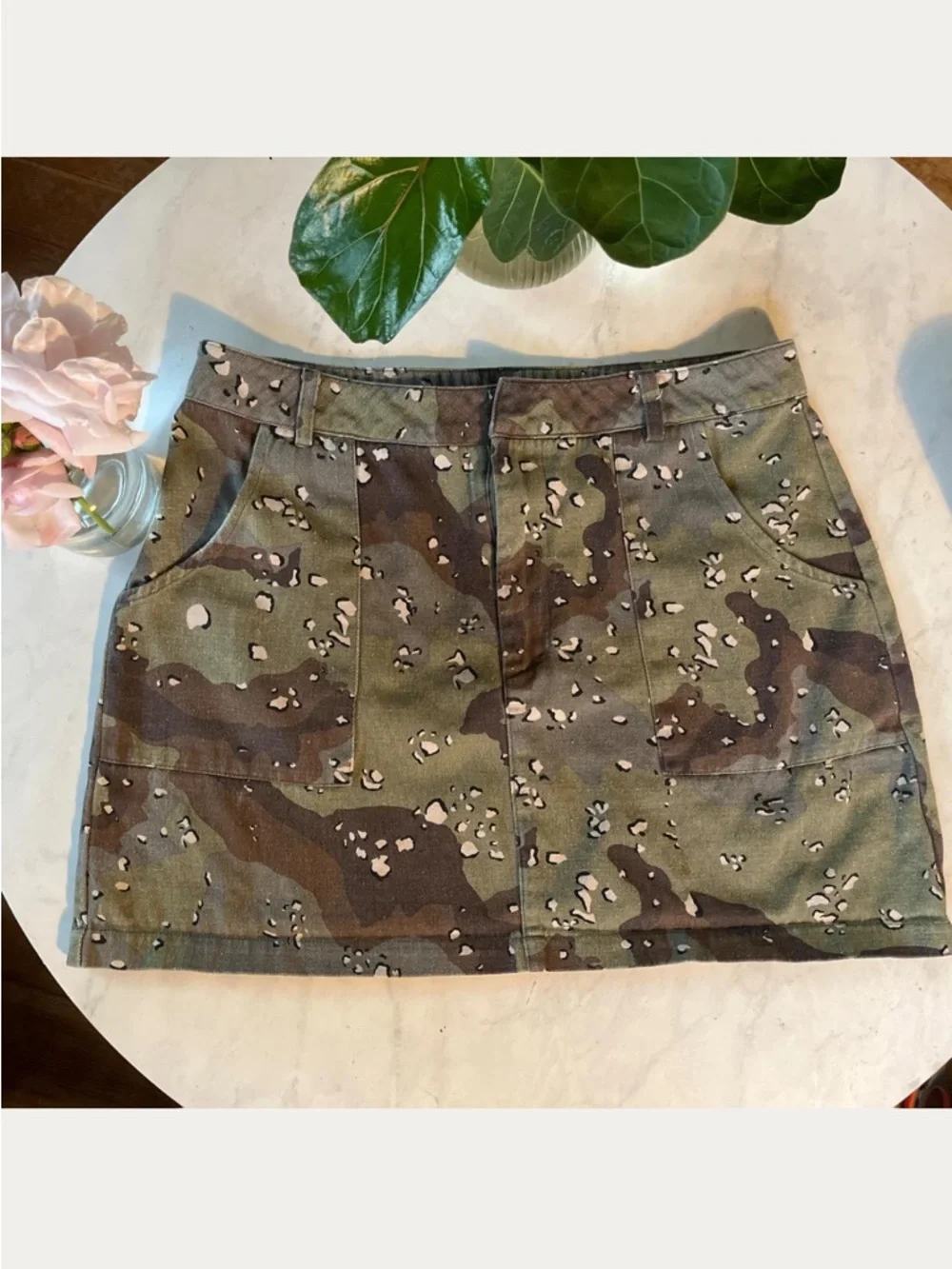 Camo Utility Mini Skirt - Olive & Brown - Picture 1 of 8